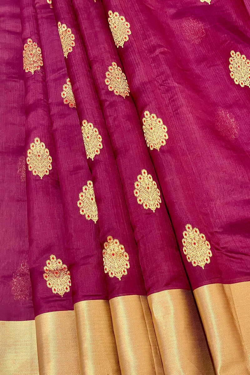 Handloom Silk Chanderi Saree - Fuldani Buta - Wine