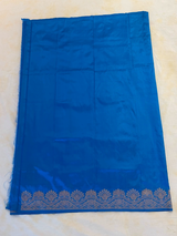 HOV HANDLOOM KADHUA BANARASI KATAN  SILK SAREE - SCALLOP BORDER - BLUE - 124
