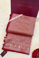 HOV HANDLOOM BANARASI KATAN SILK SAREE - BROCADE - RED - 131