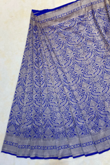 HOV HANDLOOM BANARASI KATAN SILK SAREE - BARCODE - BLUE - 131