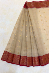 HOV HANDLOOM CHANDERI TISSUE KATAN SAREE - TRADITIONAL BORDER - 111