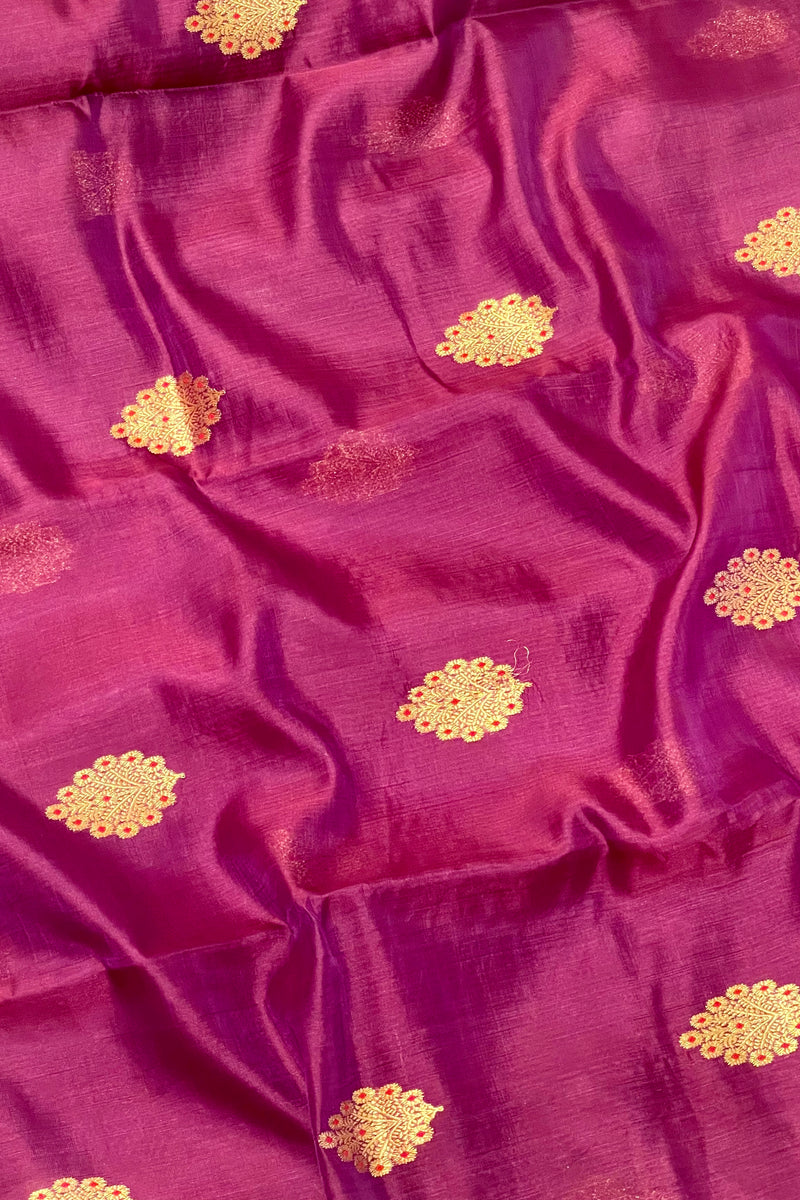 Handloom Silk Chanderi Saree - Fuldani Buta - Wine