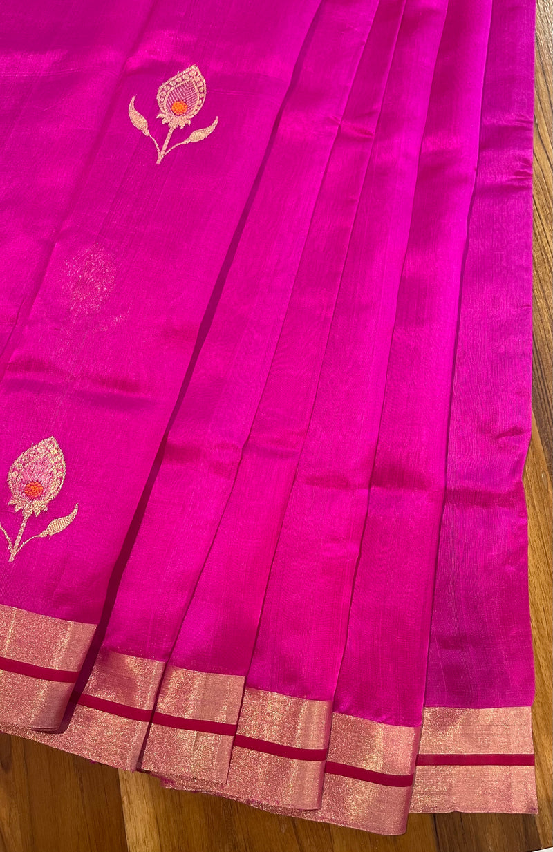 Handloom Chanderi Silk Saree Buta Radhika - Pink