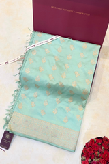 HOV EXCLUSIVE HANDLOOM KADHUA BANARASI KATAN SILK SAREE - KONIYA PAISLEY BUTA - PASTEL GREEN - 135