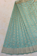 HOV EXCLUSIVE HANDLOOM KADHUA BANARASI KATAN SILK SAREE - KONIYA PAISLEY BUTA - PASTEL GREEN - 135