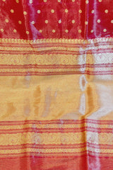 Handlloom Kadhua Banarasi Tissue Silk Saree- Big Border - Red