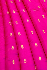 Handloom Chanderi Silk Saree Sun Flower Buta With Red Mina - Hot Pink