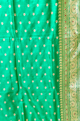 Handlloom Kadhua Banarasi Silk Saree- Big Border - Parrot Green Pink Meena