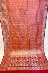 Handloom Kadhua Banarasi Shalu Silk Satin Saree - Sangita - Peach Pink - Pure Zari