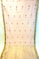 Handloom Silk Cotton Chanderi Saree - Marigold Buta - Peach