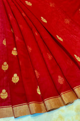 Handloom Silk Cotton Chanderi Saree - Sunflower Buta - Maroon