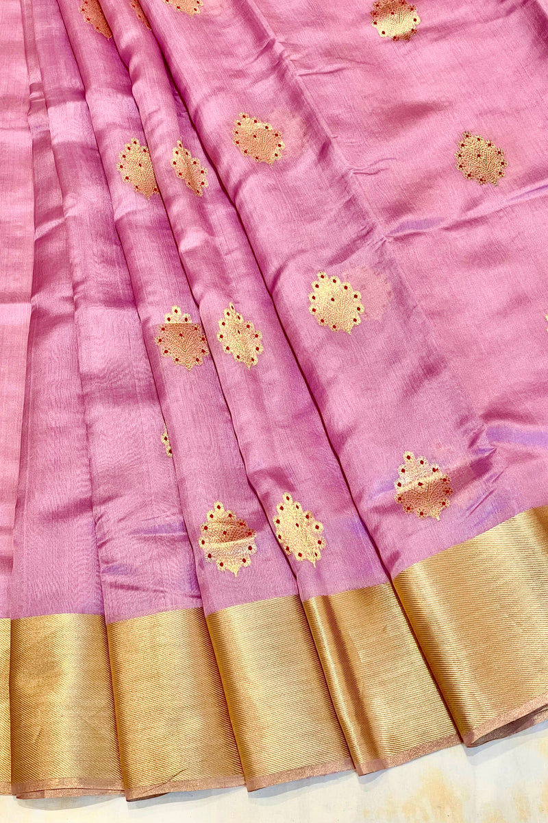 Handloom Silk Chanderi Saree - Fukdani Buta -Lilac