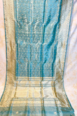 Handlloom Kadhua Banarasi Tissue Silk Saree- Big Border - Powder Blue