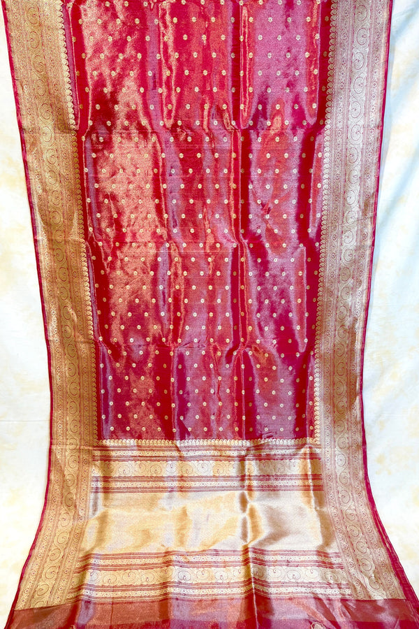 Handlloom Kadhua Banarasi Tissue Silk Saree- Big Border - Red