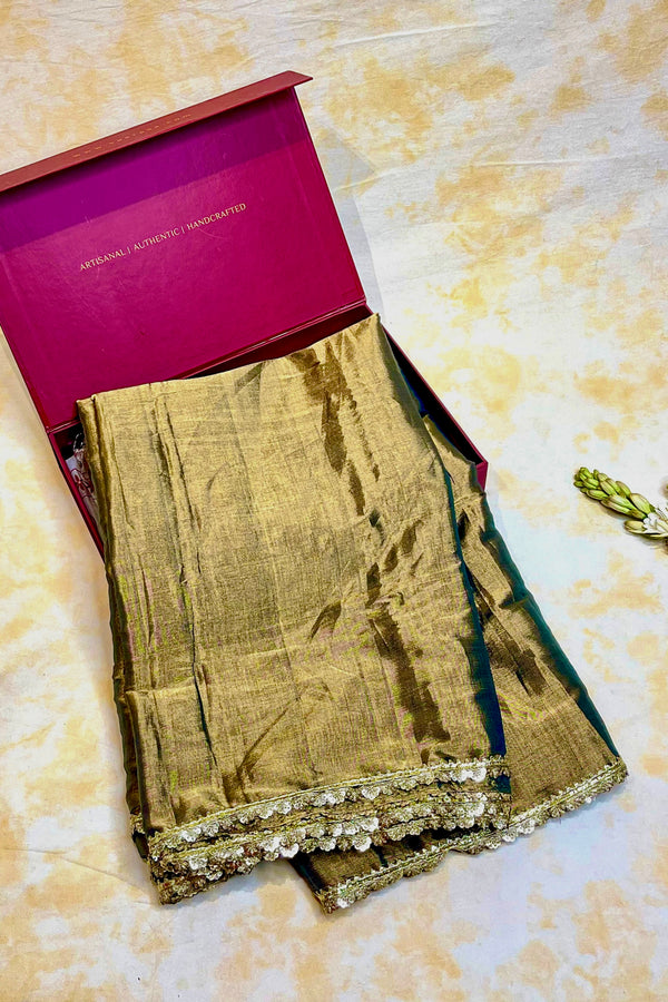 Handloom Chanderi Silk Saree With Lace - Green