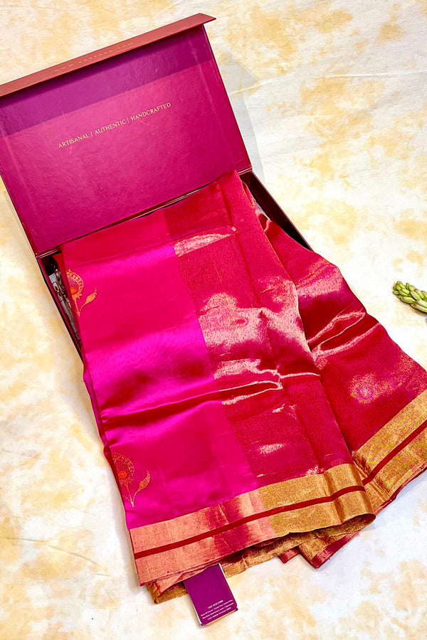 Handloom Chanderi Silk Saree Buta Radhika - Pink