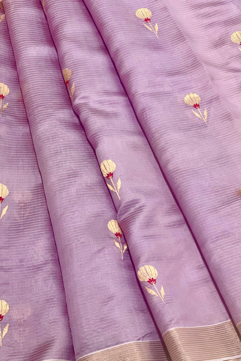 Handloom Silk Chanderi Saree - Kota Floral Motif -Lilac