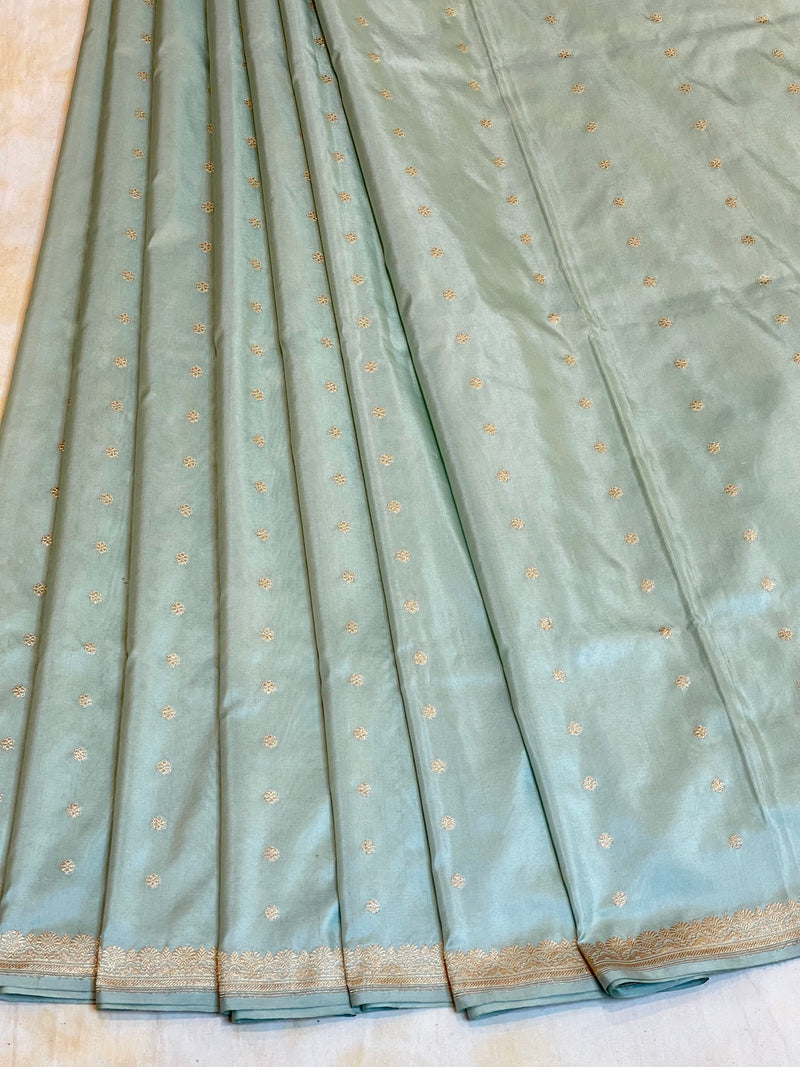 Real Zari Handloom Kadhua Banarasi Katan Silk Saree - Small Butidar - Sky Blue Minedar