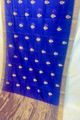 Handloom Silk Chanderi Saree - Sunflower Buta - Blue