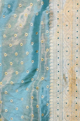 Handlloom Kadhua Banarasi Tissue Silk Saree- Big Border - Powder Blue