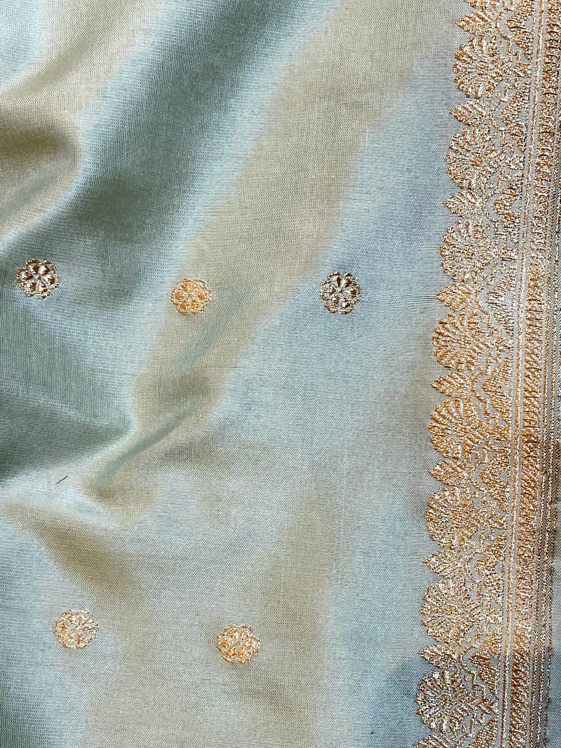 Real Zari Handloom Kadhua Banarasi Katan Silk Saree - Small Butidar - Sky Blue Minedar