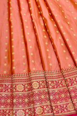 Handloom Kadhua Banarasi Shalu Silk Satin Saree - Sangita - Peach Pink - Pure Zari