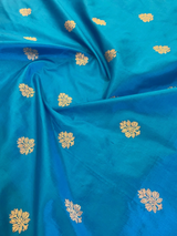HOV HANDLOOM KADHUA BANARASI KATAN  SILK SAREE - SCALLOP BORDER - BLUE - 124