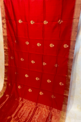 Handloom Silk Chanderi Saree - Fukdani Buta - Red