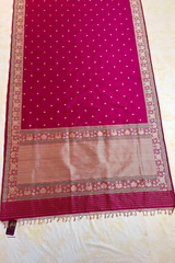 HOV HANDLOOM PURE ZARI BANARASI KATAN SILK SAREE - BUTIDAR - FLORAL KILVER - DEEP PINK - 140