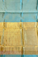 Handloom Silk Chanderi Saree - Blue With Twill Border