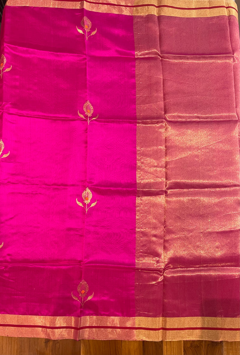 Handloom Chanderi Silk Saree Buta Radhika - Pink