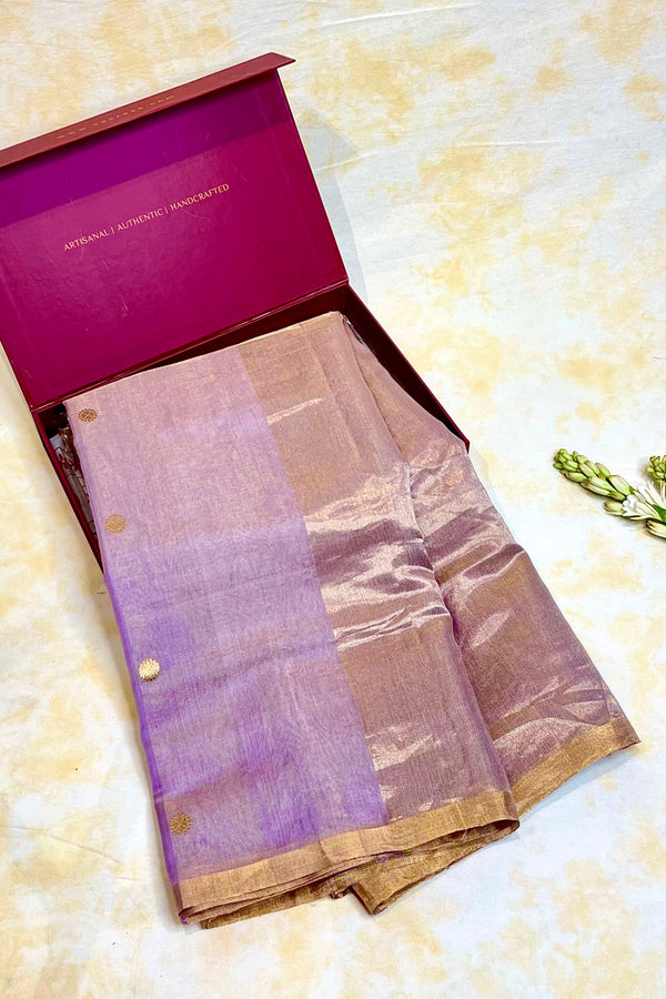 Handloom Chanderi Saree Half Tissue Small Round Buta - Lavender