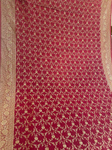 Handloom Fekua Banarasi Crepe Silk Saree -Jaal - Deep Red