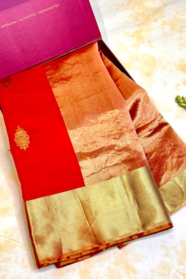 Handloom Silk Chanderi Saree - Fuldani Buta - Red