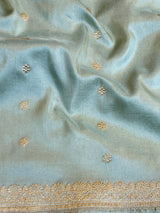 Real Zari Handloom Kadhua Banarasi Katan Silk Saree - Small Butidar - Sky Blue Minedar