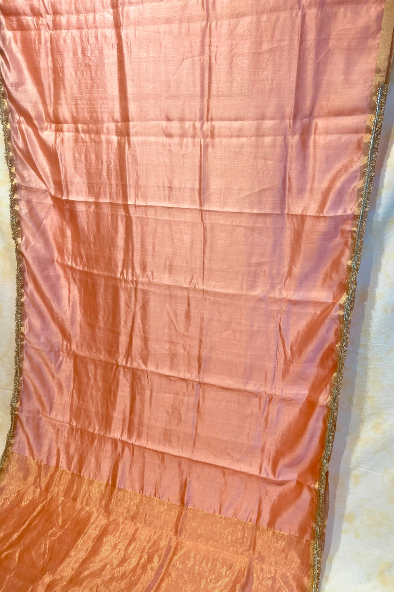 Handloom Silk Chanderi Saree - Light Pink Plain