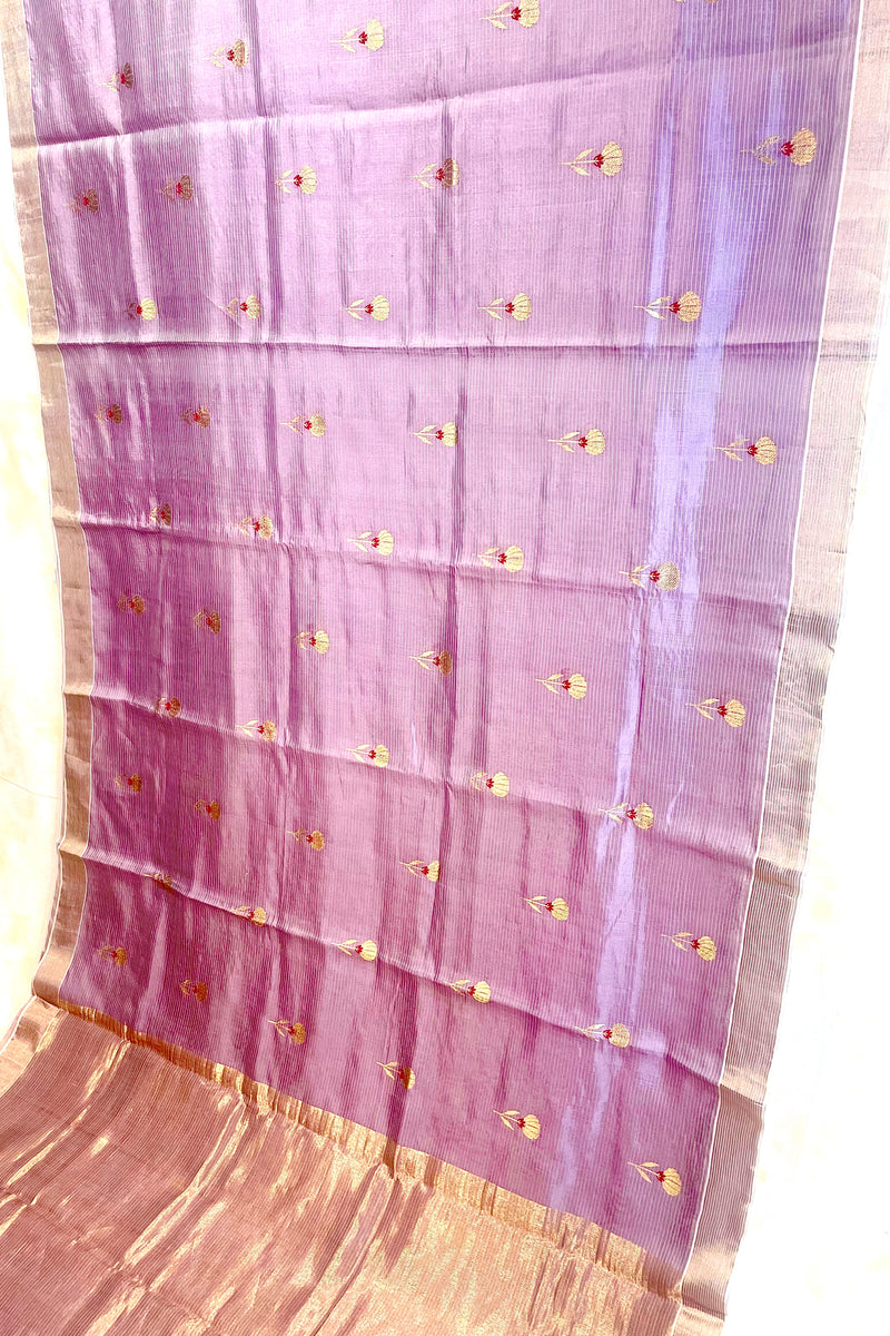 Handloom Silk Chanderi Saree - Kota Floral Motif -Lilac