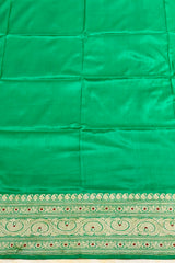 Handlloom Kadhua Banarasi Silk Saree- Big Border - Parrot Green Pink Meena