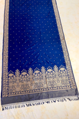 HOV EXCLUSIVE HANDLOOM KADHUA BANARASI KATAN SILK SAREE - ELEPHANT JUNGLA - BLUE - 127