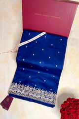 HOV EXCLUSIVE HANDLOOM KADHUA BANARASI KATAN SILK SAREE - ELEPHANT JUNGLA - BLUE - 127
