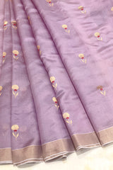 Handloom Silk Chanderi Saree - Kota Floral Motif -Lilac