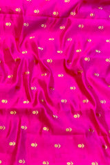 Handloom Chanderi Silk Saree Sun Flower Buta With Red Mina - Hot Pink