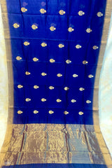 Handloom Silk Chanderi Saree - Sunflower Buta - Blue