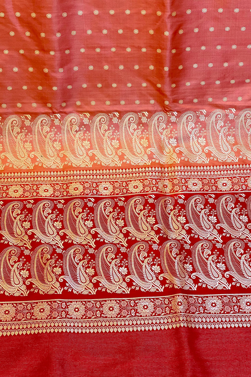 Handloom Kadhua Banarasi Shalu Silk Satin Saree - Sangita - Peach Pink - Pure Zari