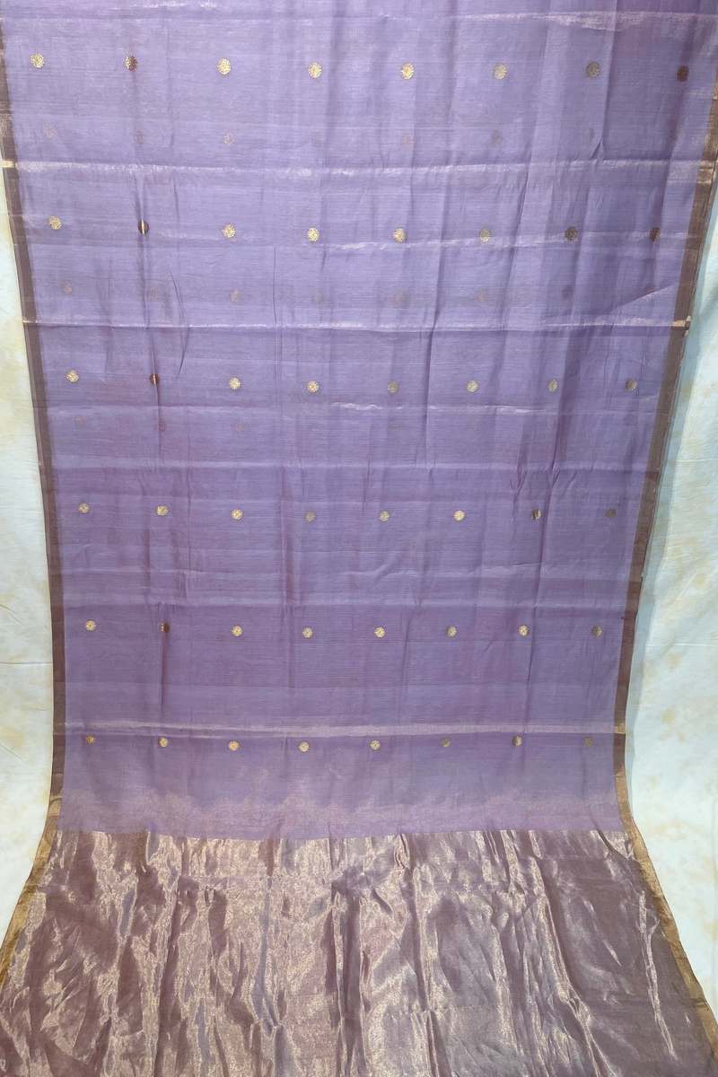 Handloom Chanderi Saree Half Tissue Small Round Buta - Lavender