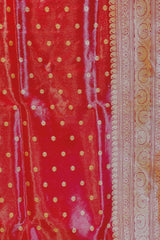 Handlloom Kadhua Banarasi Tissue Silk Saree- Big Border - Red