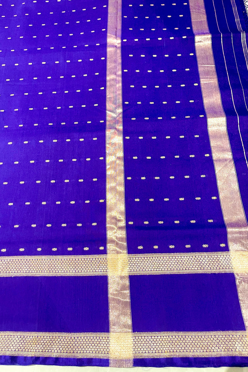 Handloom Kadhua Banarasi Saree - Purple Silver Buti