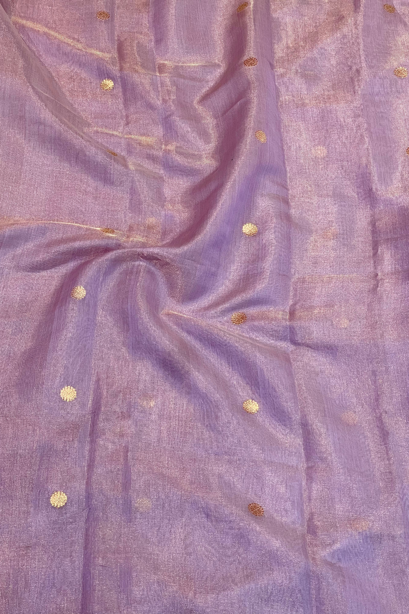 Handloom Chanderi Saree Half Tissue Small Round Buta - Lavender