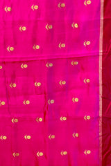 Handloom Chanderi Silk Saree Sun Flower Buta With Red Mina - Hot Pink