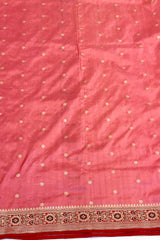 Real Zari Handloom Kadhua Banarasi Shalu Silk Satin Saree - Small Border - Sangita - All Gold Zari - Peach Red